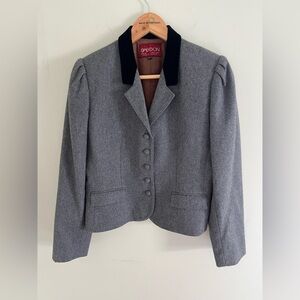 Vintage Sasson Wool Blend Blazer Velvet Collar Tailored Equestrian Size 10/11